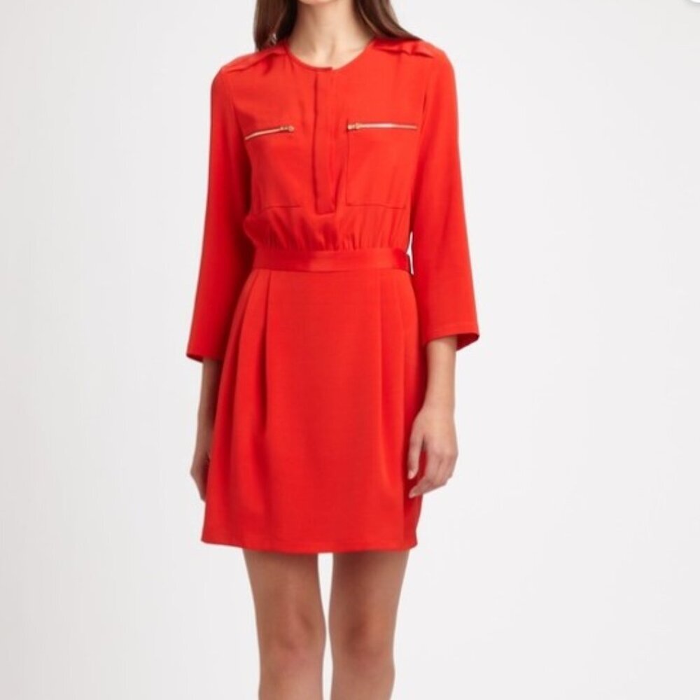 Theory Red Silk Long Sleeve Dress – Size 4 HOLIDAY PARTY